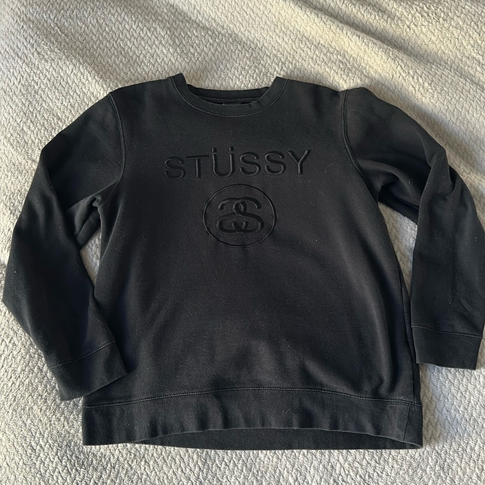 Stussy Black Embossed Logo Crewneck Sweatshirt